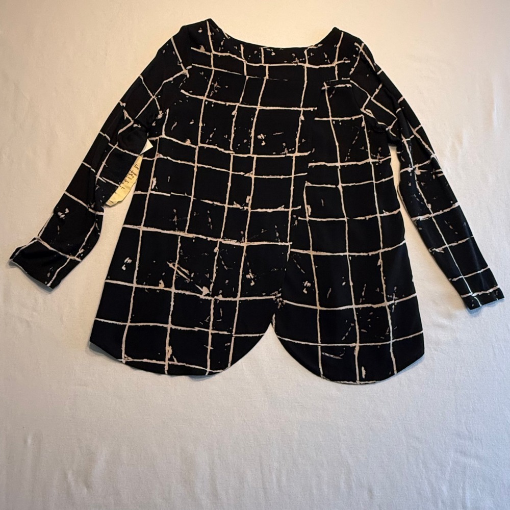 OneWorld Black Grid Print Hi-Low Long‎ Sleeve Top | PM | NWT - Picture 11 of 14